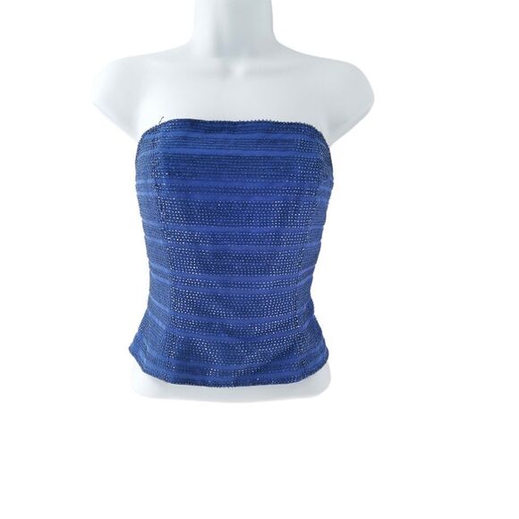 Lillie Rubin Tops - Deadstock Vintage Blue Beaded Strapless Corset Top